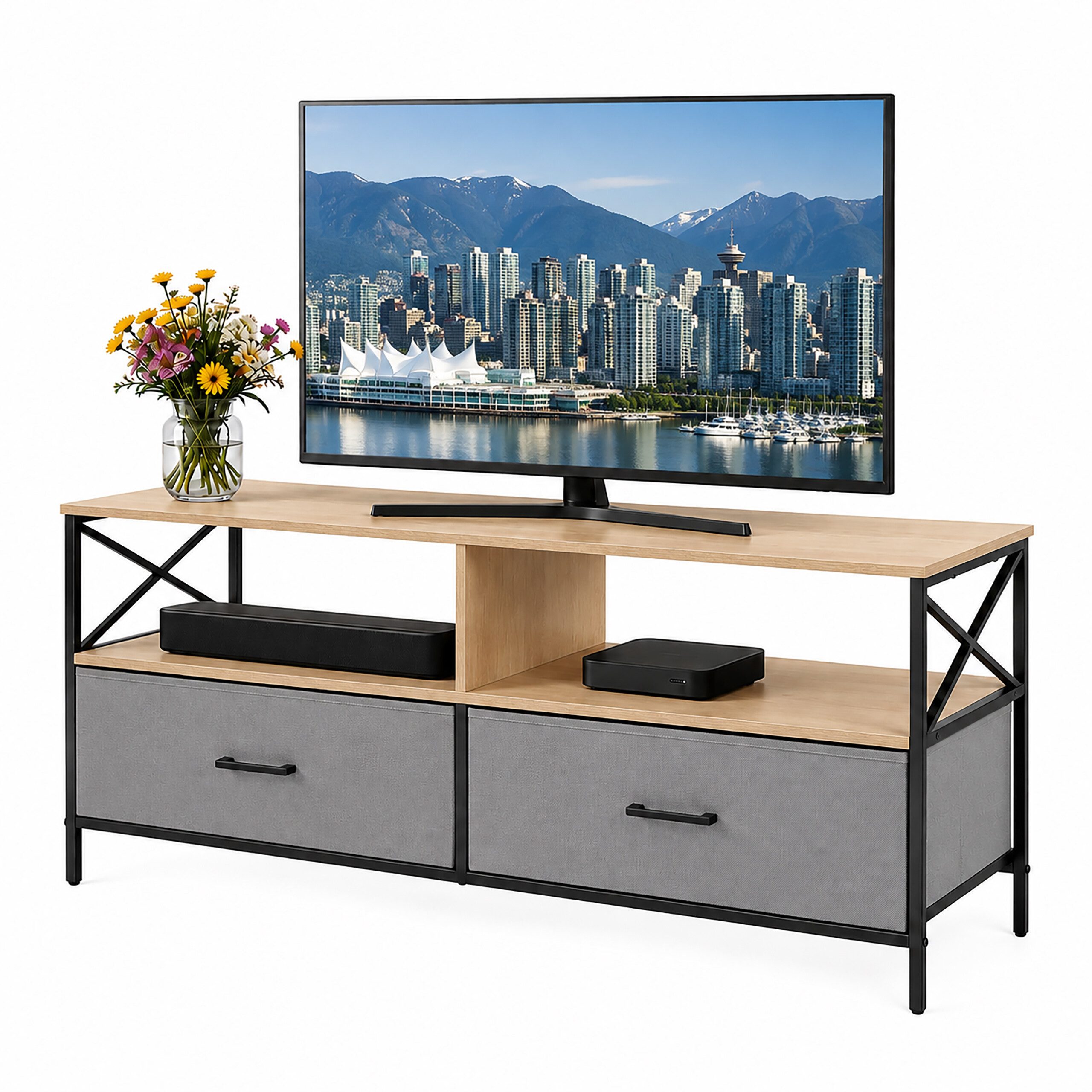 relaxdays Lowboard TV Lowboard mit Stauraum (1 St), Greige-Schwarz, 120 cm