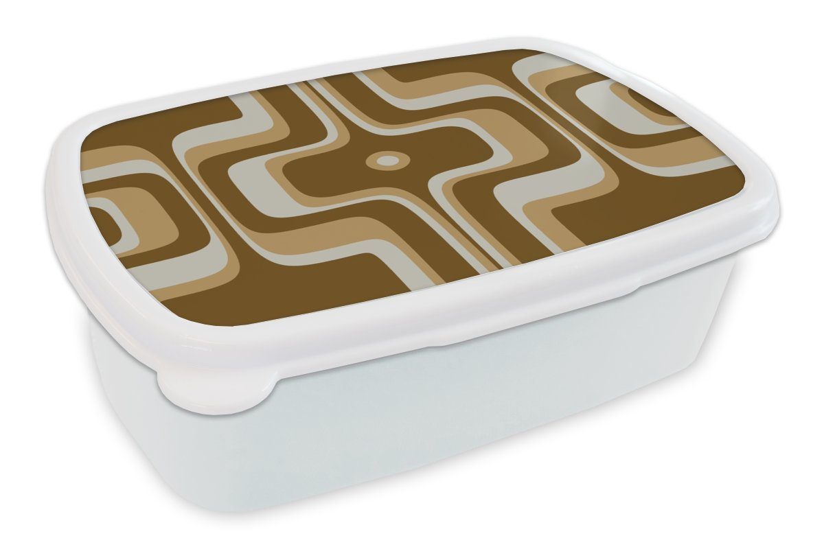 MuchoWow Lunchbox Retro - Design - Braun, Kunststoff, (2-tlg), Brotbox für Kinder und Erwachsene, Brotdose, für Jungs und Mädchen weiß