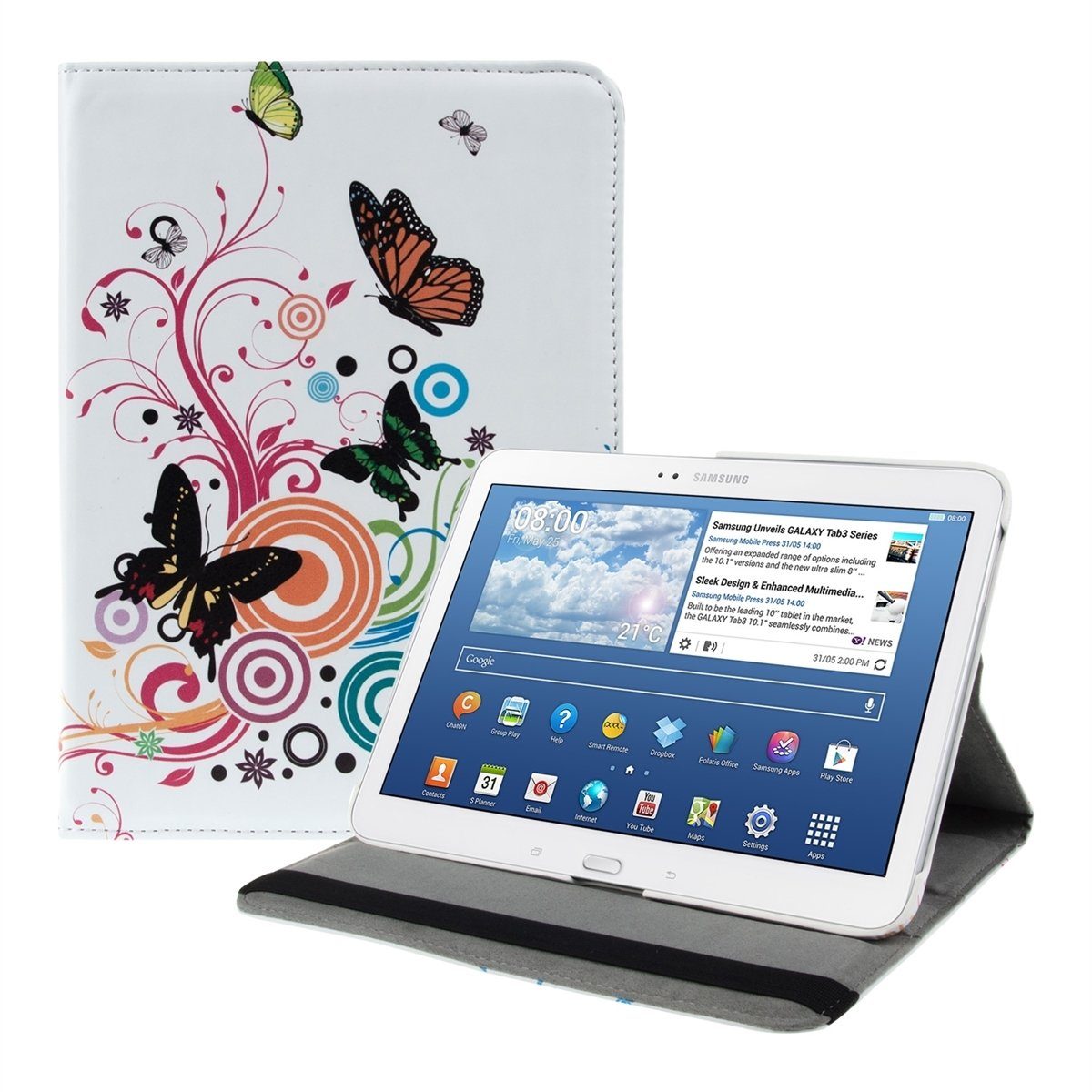 kwmobile Tablet-Hülle, Hülle für Samsung Galaxy Tab 3 10.1 P5200/P5210 -  360° Tablet Schutzhülle Cover Case - Schmetterlinge Hippie Design