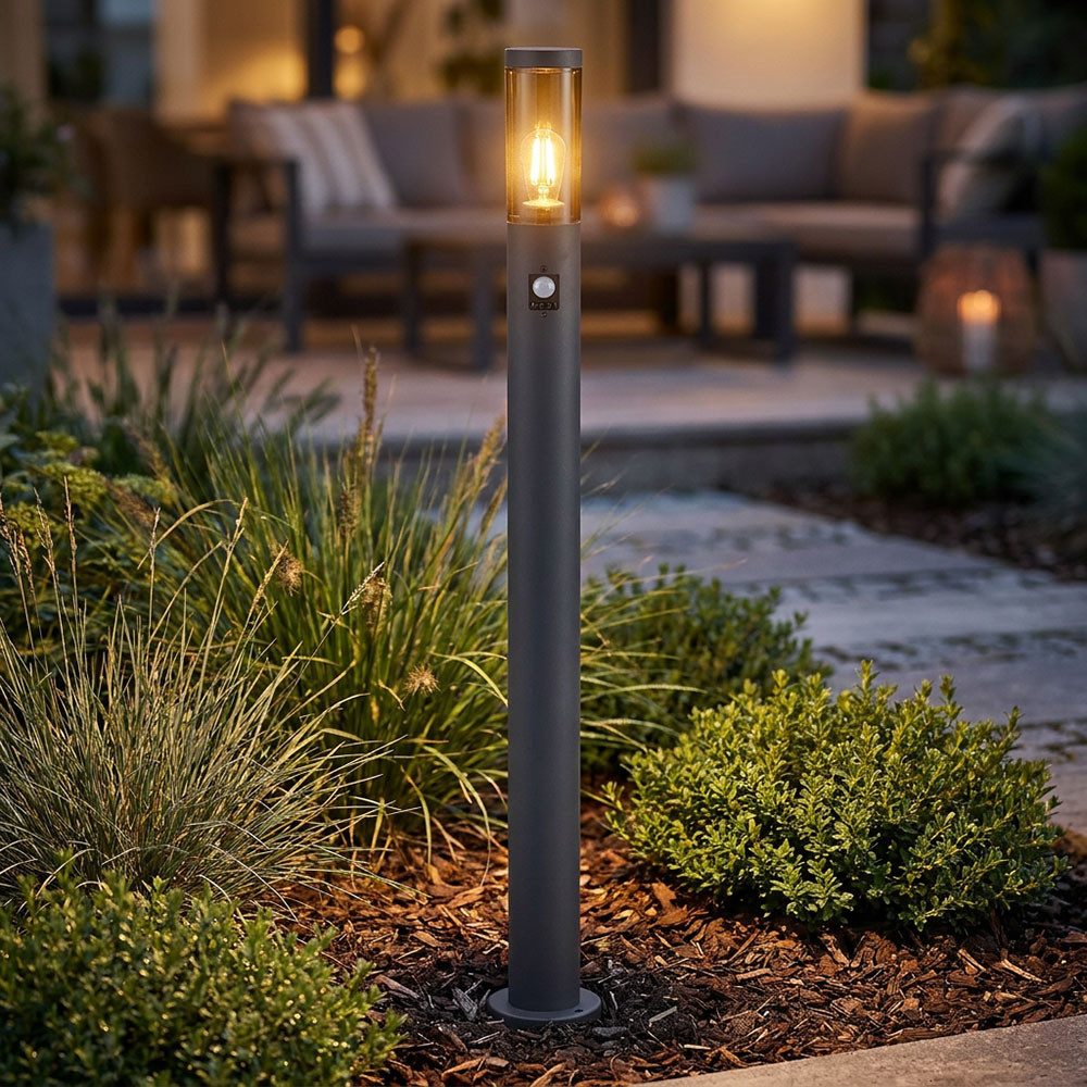GLOBO LIGHTING LED Außen-Stehlampe, Leuchtmittel inklusive, Warmweiß, Außenstehlampe Wegeleuchte Pollerlampe Bewegungsmelder anthrazit LED
