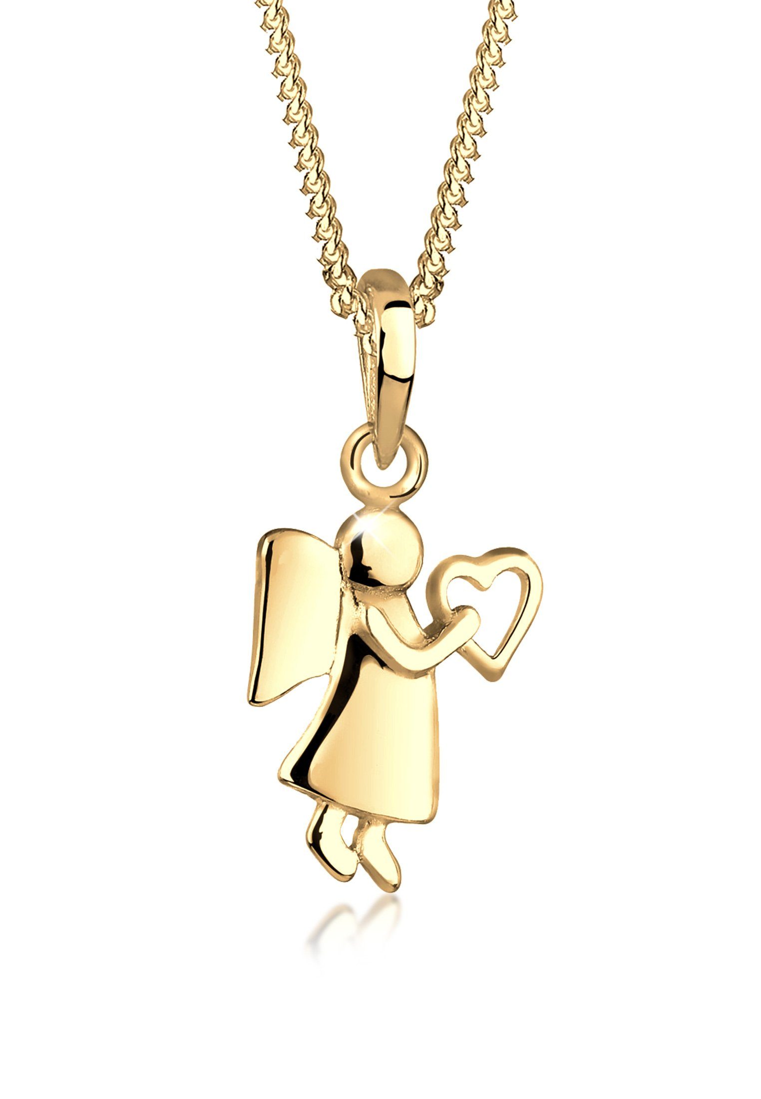 Elli Kette mit Anhänger Engel Herz Glücksbringer Symbol 925 Silber, Engel Gold
