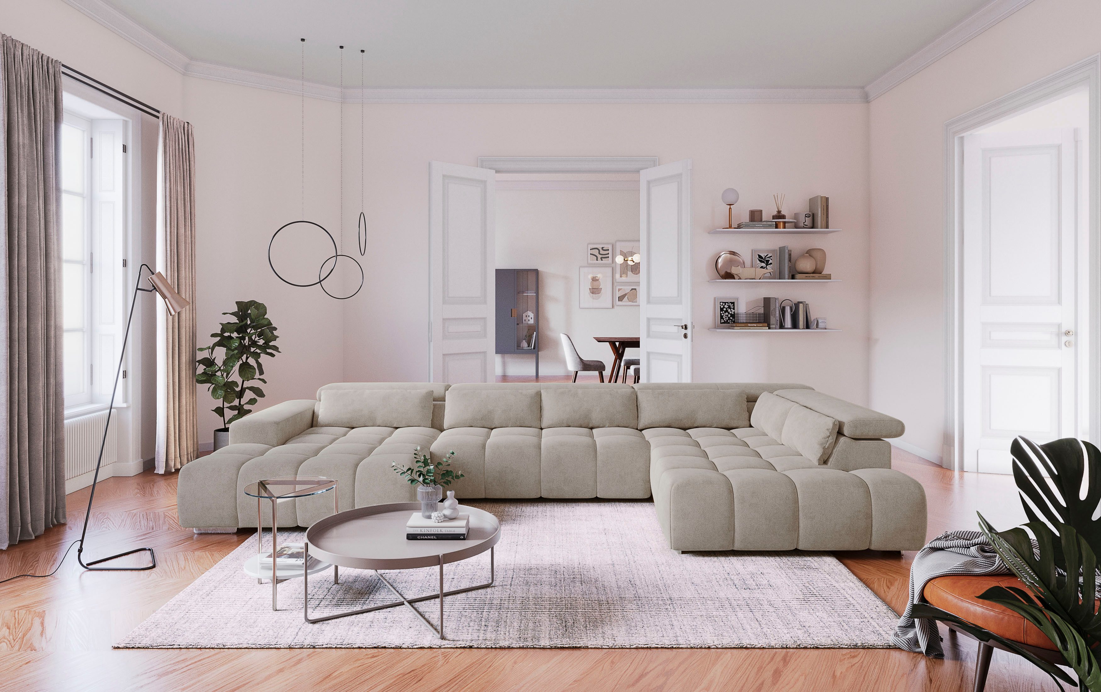 COTTA Wohnlandschaft Orion U-Form, B: 409 cm, mit Kopfteilverstellung & 6 Nierenkissen