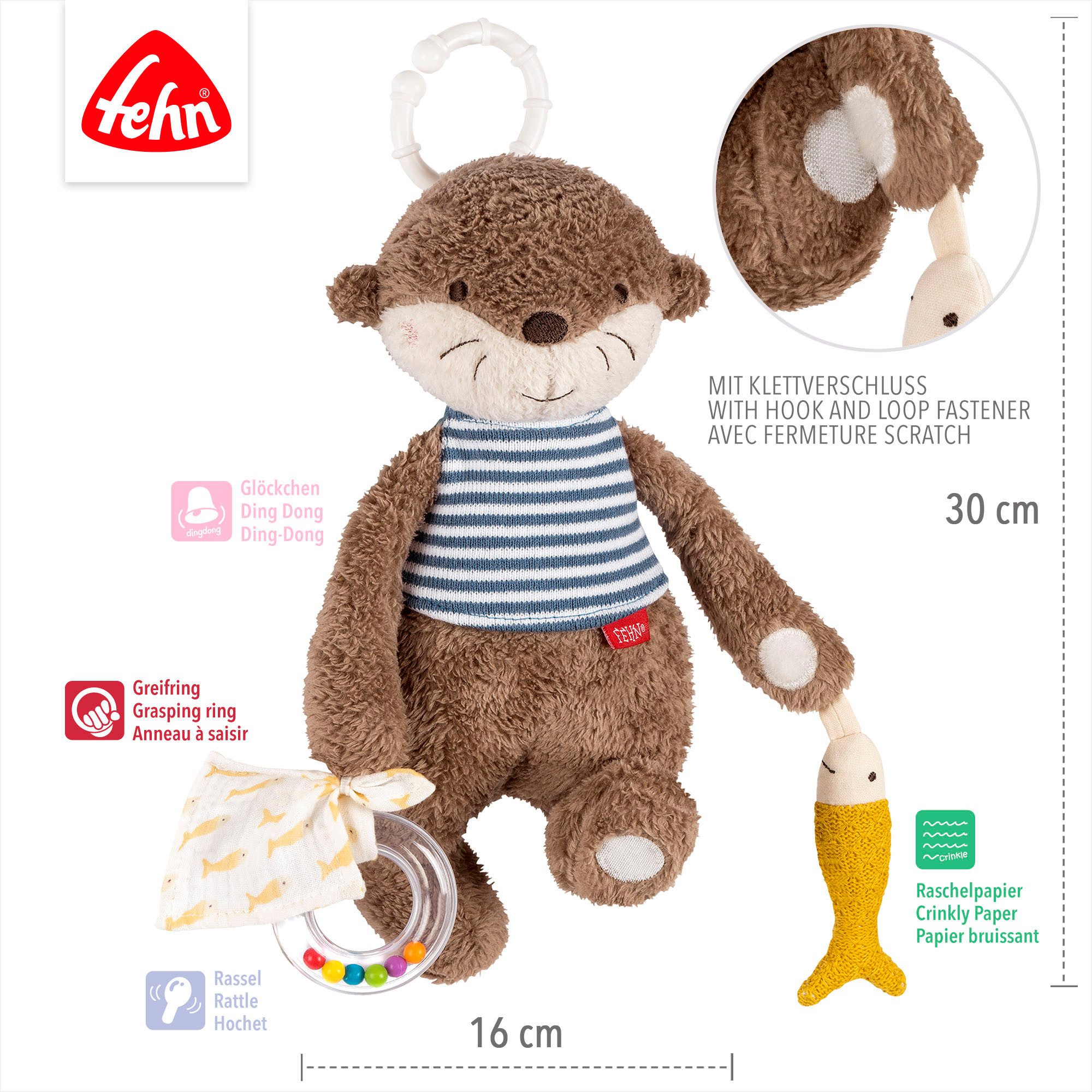 Fehn Greifspielzeug Otter Theo, Activity-Otter, zur Befestigung an Kinderwagen, Babyschale oder Bett – Bild 5 von 5