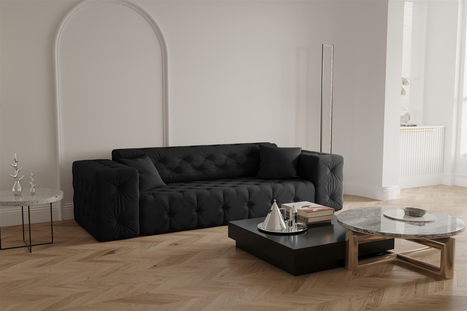 Sofa Opera Designersofa in Möbel 3-Sitzer CHANTAL Velvet Fun Stoff Schwarz Sofa