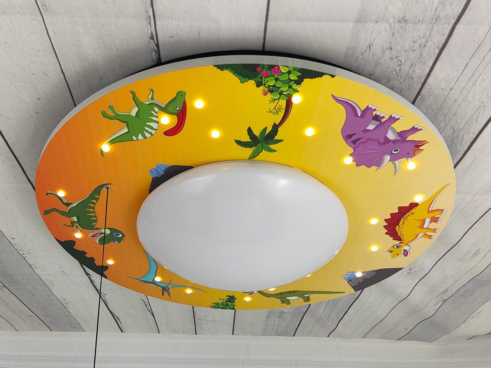 niermann LED Deckenleuchte, Dimmfunktion, LED wechselbar, Über Schalter in 3 Stufen dimmbar, Warmweiß, Coole Dino Kinder-Lampe flach für die Decke im Jugendzimmer Ø 54cm