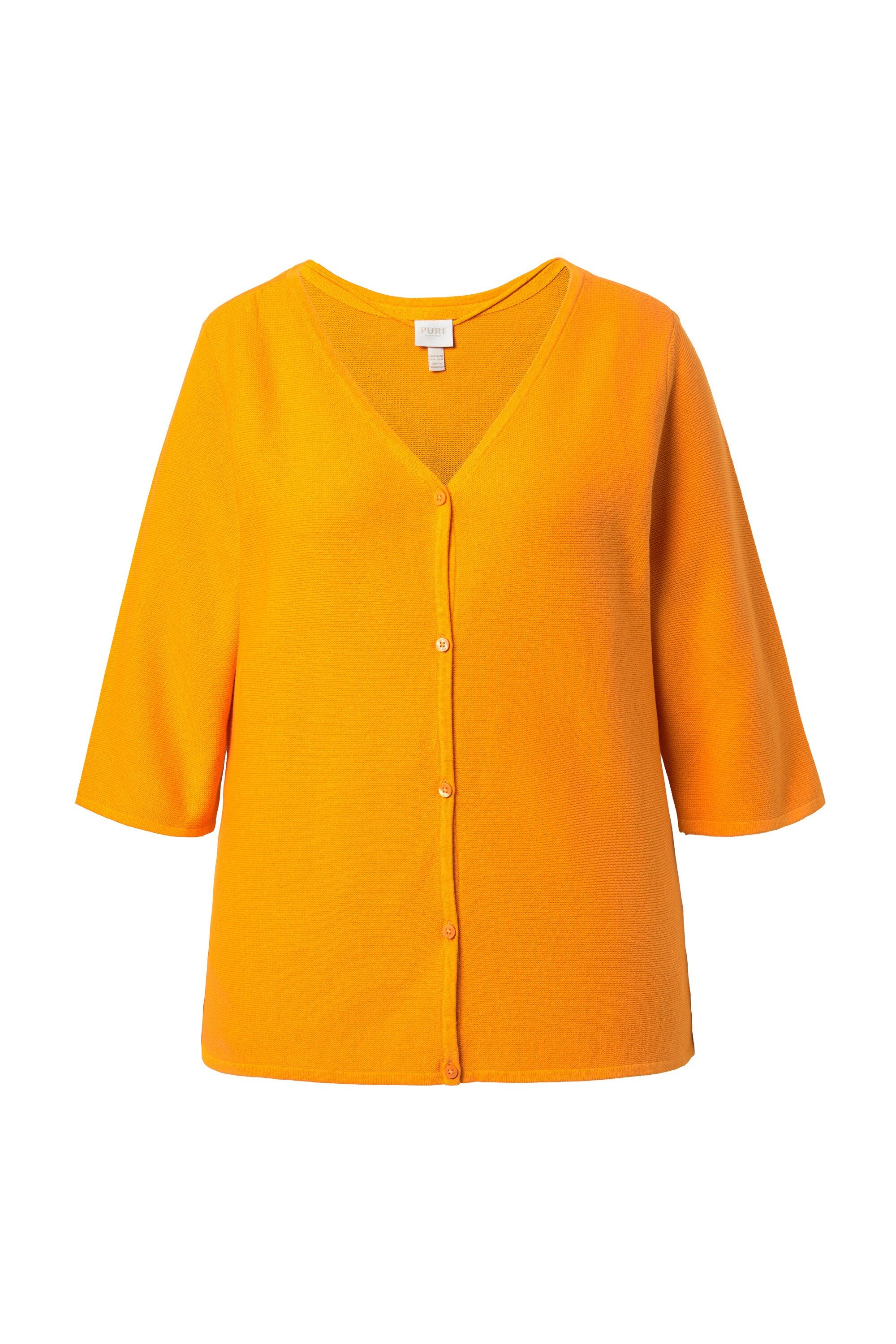 Ulla Popken Strickjacke Strickjacke V-Ausschnitt 3/4-Arm Biobaumwolle günstig online kaufen