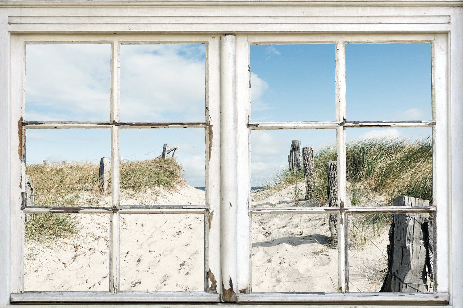 queence Leinwandbild Norderney, Düne, Fenster & Türen, Fensterblick, Gräser, Meer, Meer Bilder, Natur (1 St), Premium-Leinwandstoff