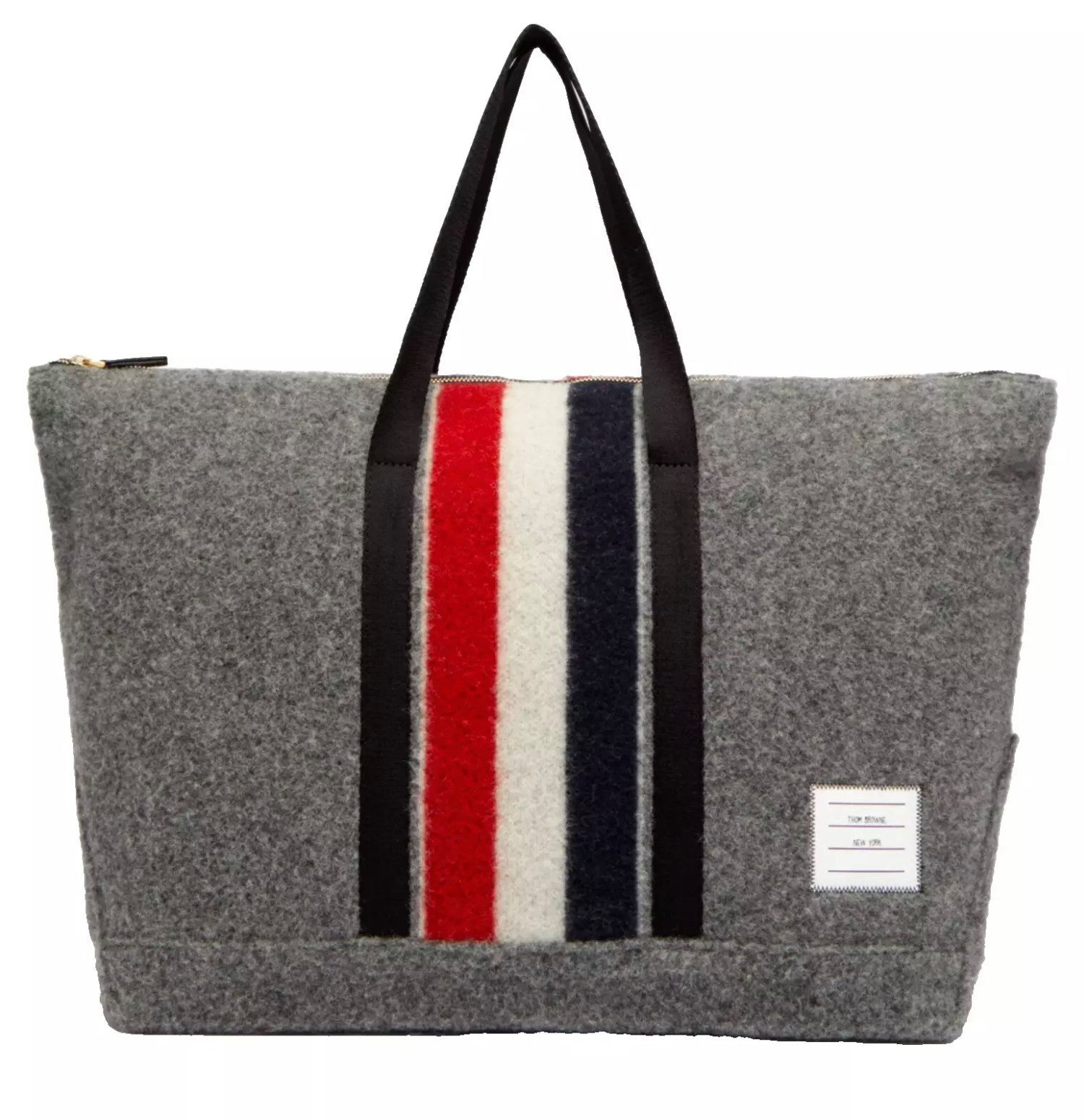 THOM BROWNE Freizeittasche Tri-Colour Tote Tasche Gymbag aus Wollfilz – Handgefertigt in Italien, Hergestellt in Italien, gestreifte Fütterung im Signature-Design