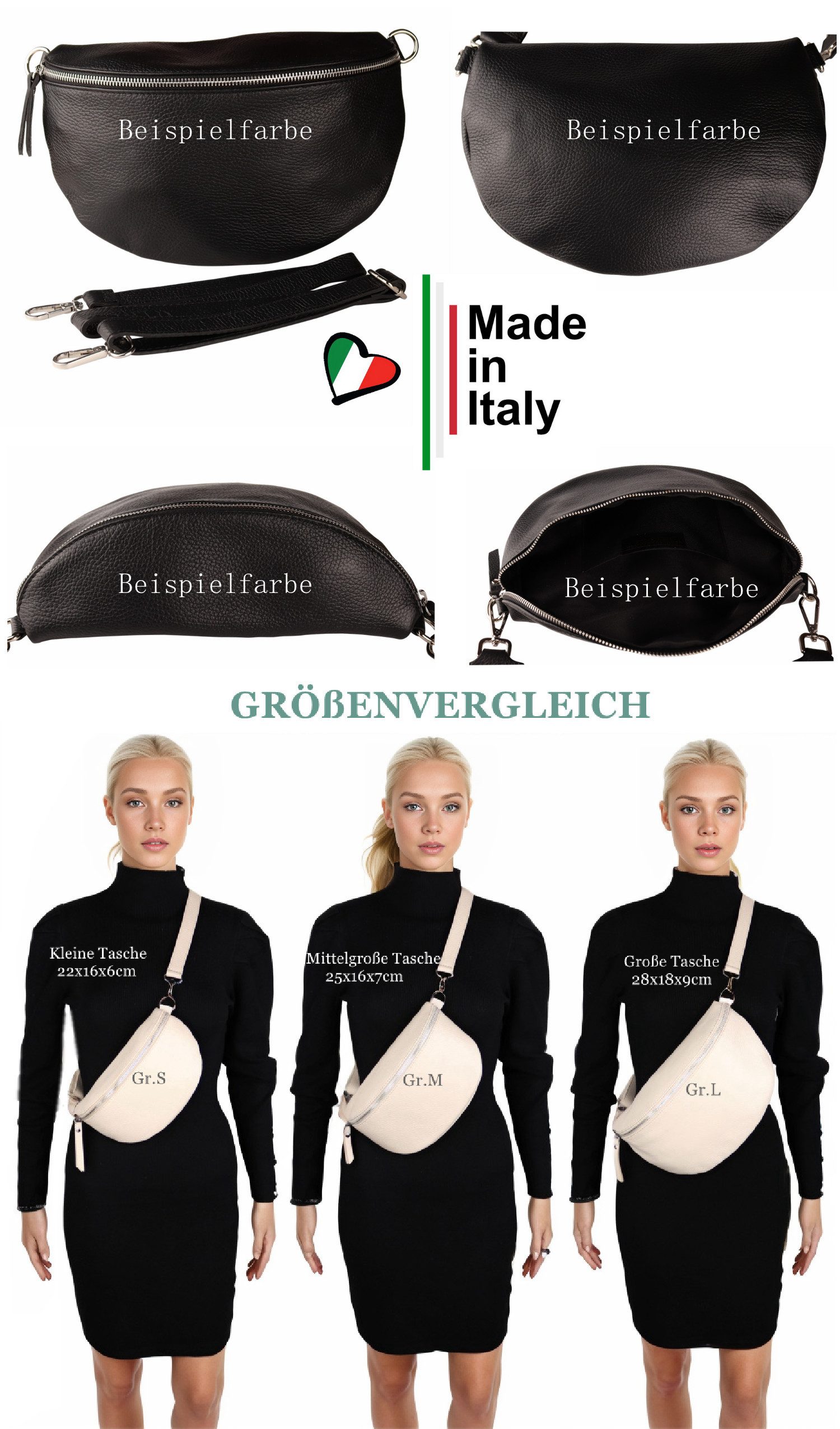 MIRROSI Bauchtasche Damen, Echtleder, Leder, Made in Italy, Umhängetasche, günstig online kaufen