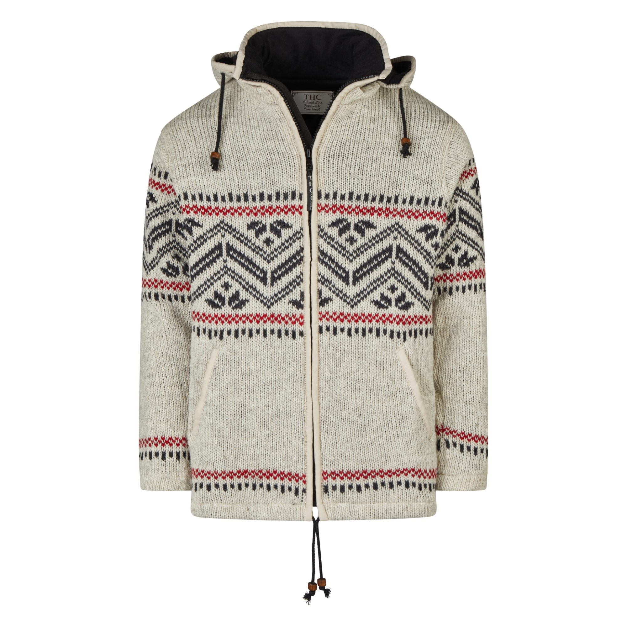 THC Natural Line Strickjacke THC Schafwollstrickjacke Baumwollfutter 858 (1 Stück, 1-tlg., 1 Stück) abnehmbare Kapuze