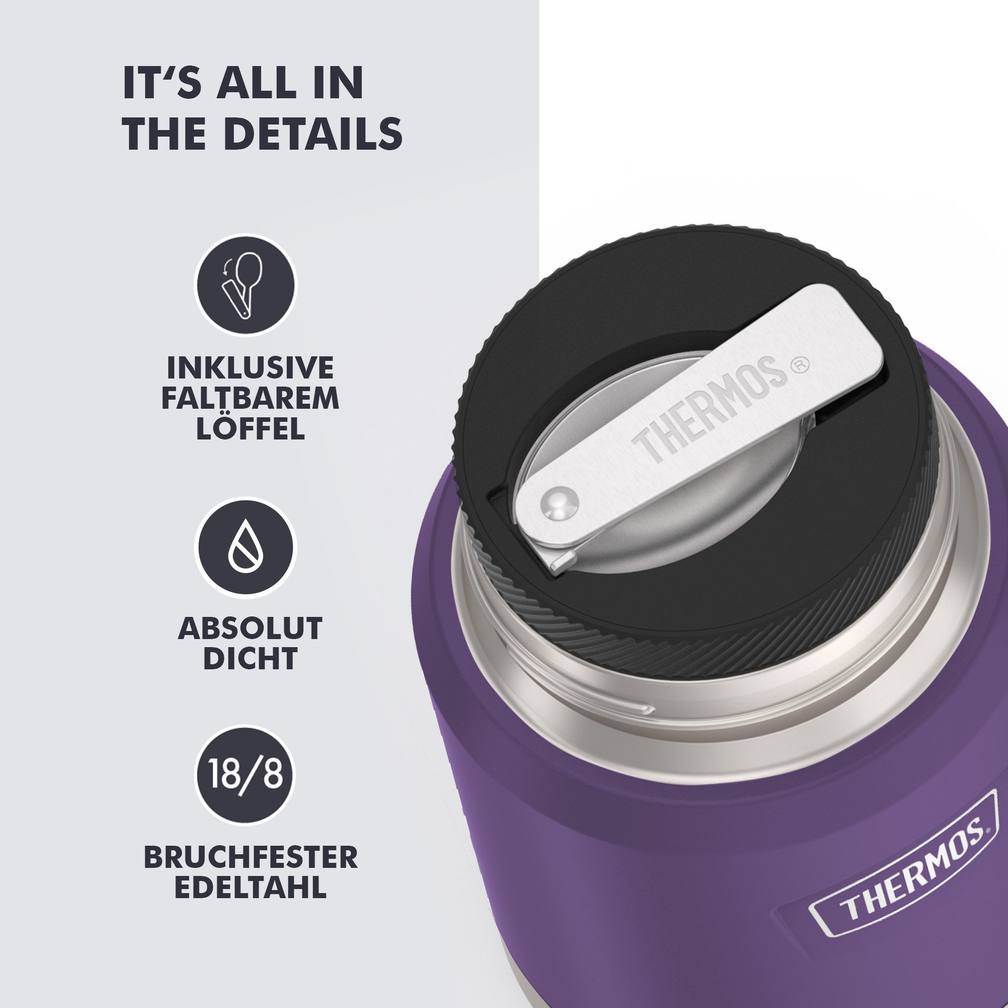 THERMOS Thermobehälter ICON FOOD JAR, Thermobehälter für Essen, spülmaschinenfest, Edelstahl, Kunststoff, Silikon, (1-tlg), 0,47l, 10h heiß & 24h kalt, dicht &  – Bild 3 von 5