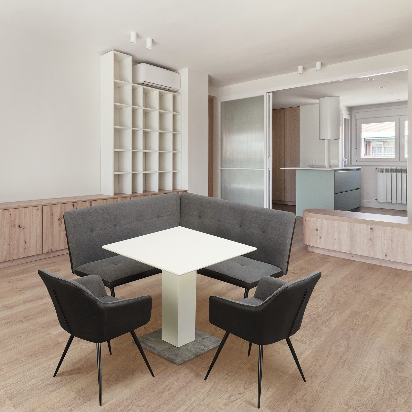 HTI-Living Eckbankgruppe Sitzgruppe Anthrazit/Grau/Weiß Joschka, (Sparpaket, 4-tlg., 1 Esstisch, 1 Eckbank, 2 Stühle), Esstisch Eckbank und Esszimmerstühle