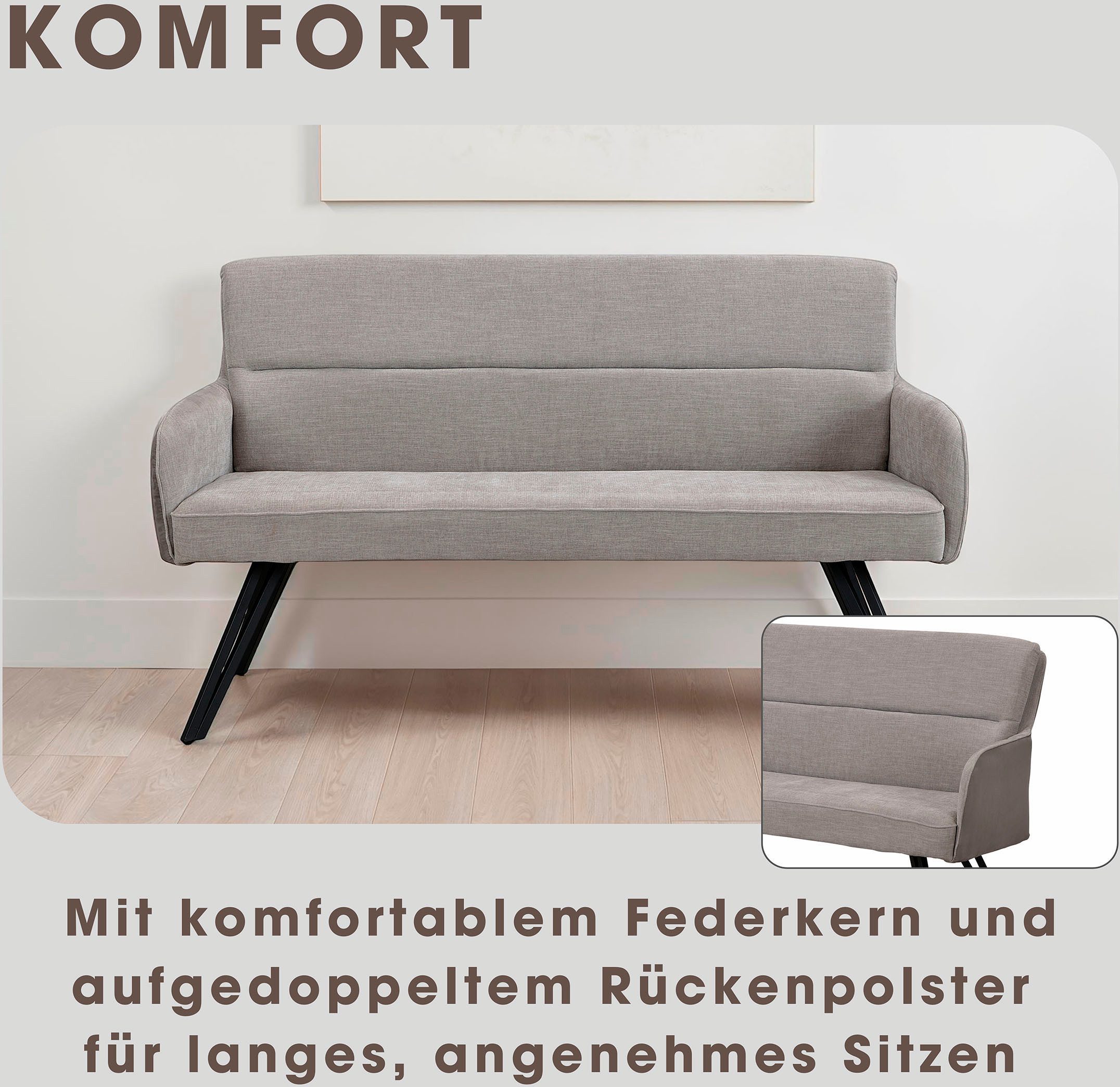 byLIVING Sitzbank Tino (1-St), mit Federkernpolsterung in 140 oder 160cm, hochwertige Polsterbezüge