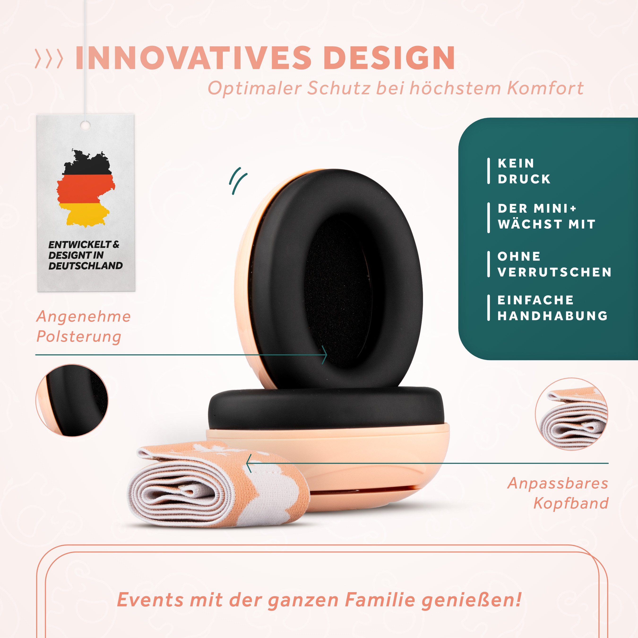 Schallwerk Kapselgehörschutz Mini+ Ohrenschützer für Kleinkinder - Gehörschutz Baby, (Kopfhörer Babys & Kleinkinder, Ohrenschutz für Babys mit verstellbaren Band), bis zu 52cm Kopfumfang