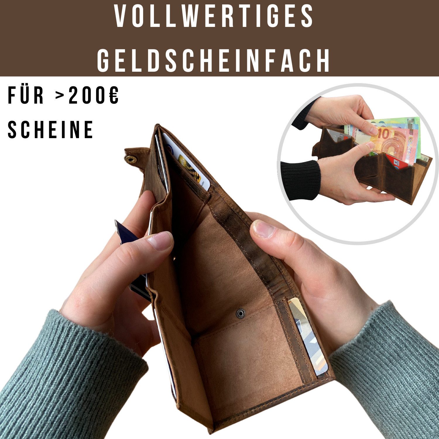 Frentree Geldbörse Herren klein, Slim Wallet mit Münzfach & RFID Schutz, Leder Portmonee (Geldbeutel Herren für 10 Karten und Bargeld), Kartenetui für unterwegs
