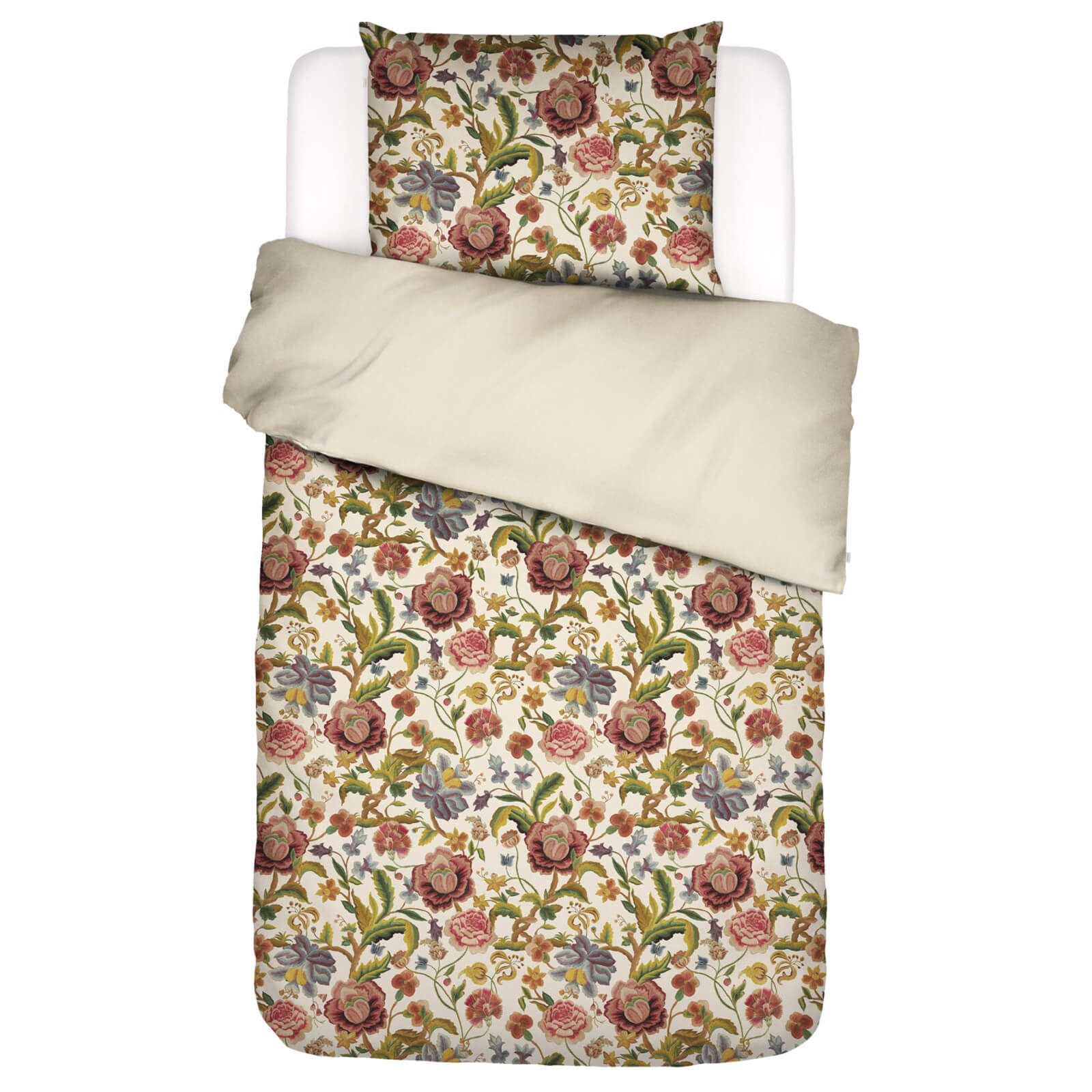Essenza Bettwäsche Roselina Vanille, Satin, 2 teilig, Blüten, Stickerei-Optik, Floral