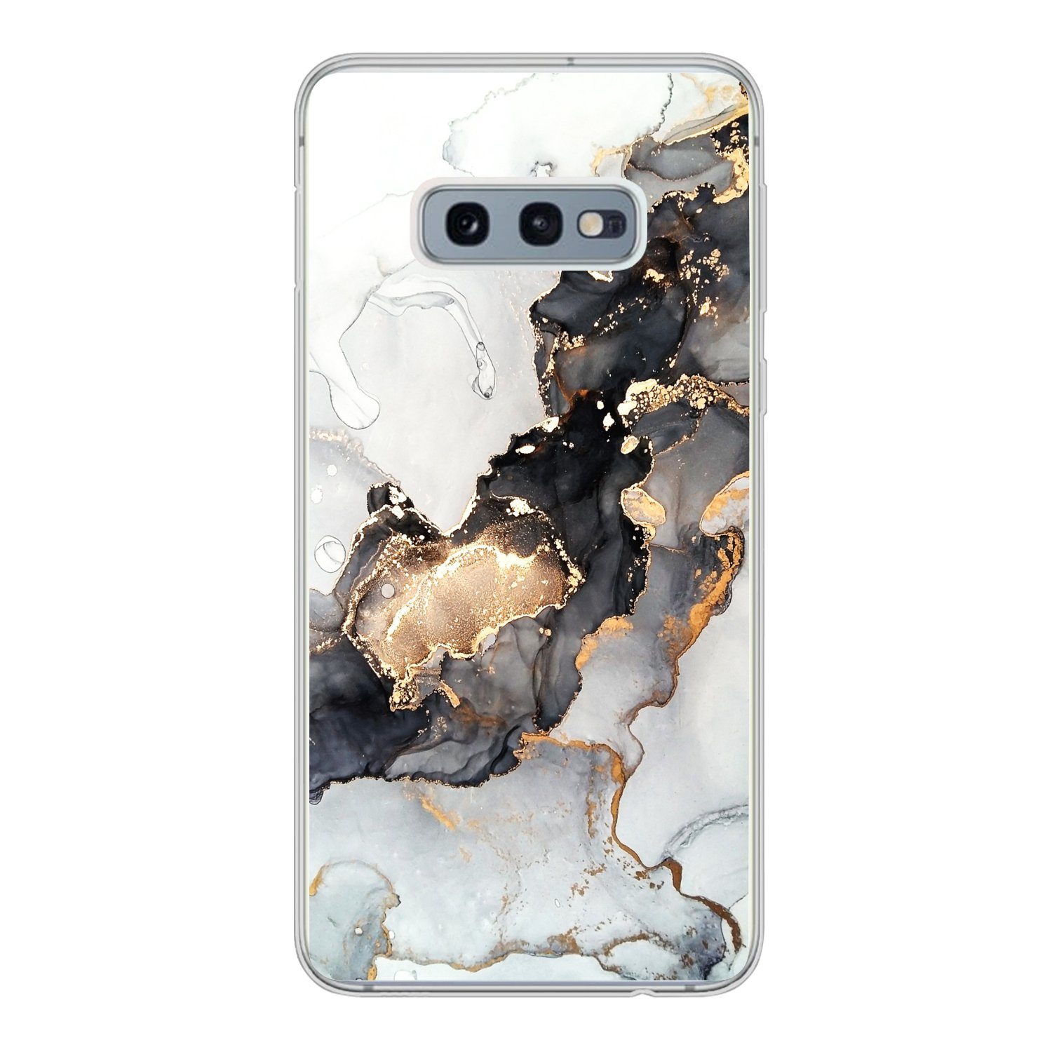 MuchoWow Handyhülle für Samsung Galaxy S10e Marmor - Schwarz - Weiß - Gold - Luxus - Abstr, Phone Case, Silikon, Schutzhülle Dünn