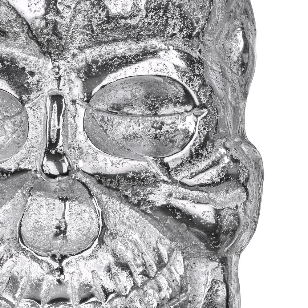 WOMO-DESIGN Skulptur Wandskulptur aus Aluminium mit Nickelbeschichtung Schädel Deko Statue, Totenkopf Gothic Totenschädel Glänzend Dekoaration Wohnaccessoire