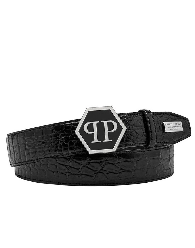 PHILIPP PLEIN Ledergürtel Hexagon Crocco Geprägt