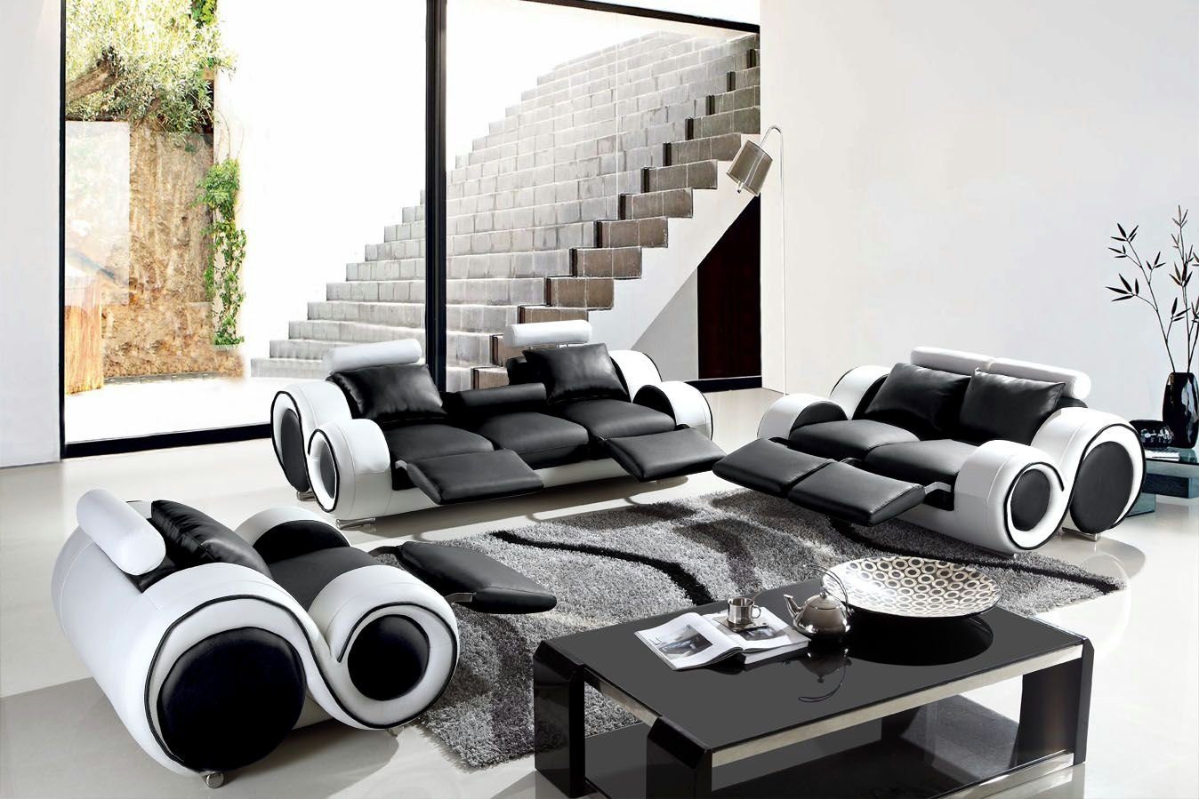 JVmoebel Textil, Sofas Sitzer Schwarz/Weiß Moderne Set Made Polster in Europe Sofas Sofa Design Couchen 3+2+1