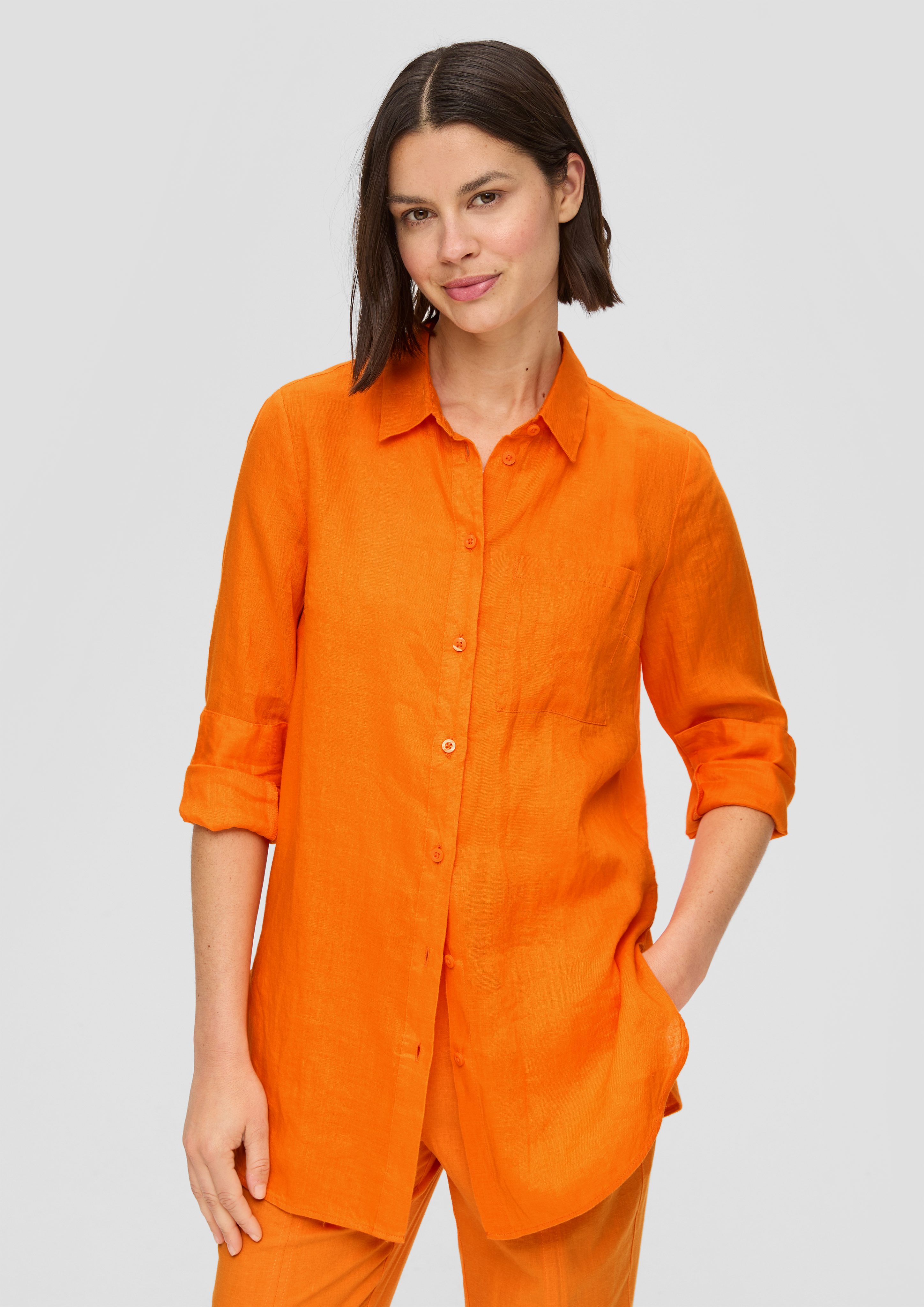 Langarmbluse Lange Hemdbluse aus Leinen