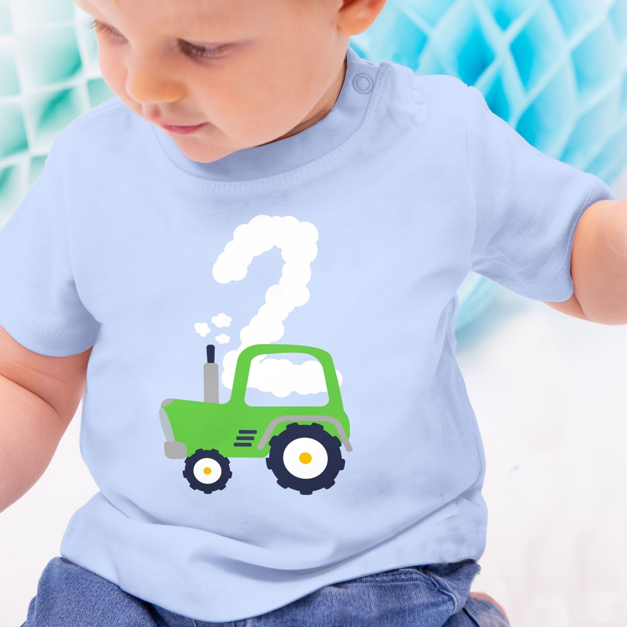 T-Shirt Geburtstag 2. Babyblau Traktor Geburtstag Zwei Shirtracer 2