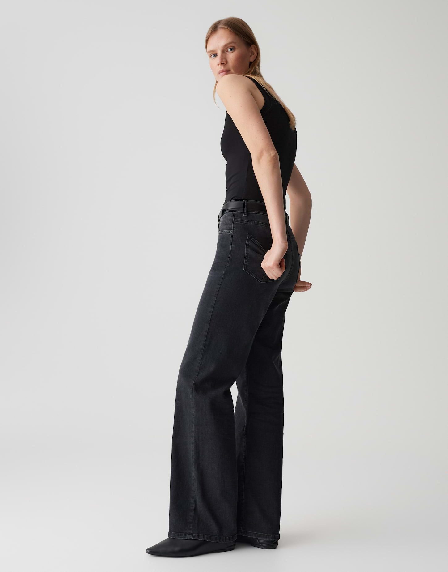 OPUS PANTS Weite Jeans MELLY MODERN mit Powerstretch Mid Rise Long, BCI Cotton, Zip-Fly