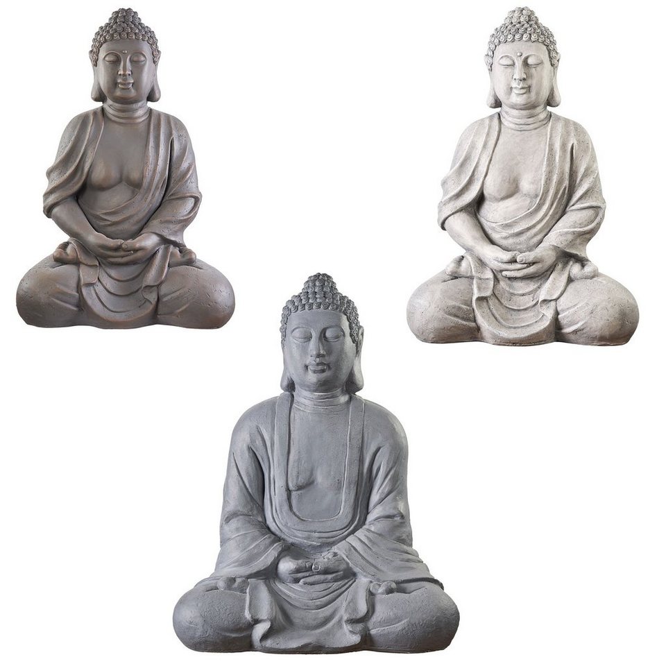 Buddha grau Teelichthalter sitzend Statue Feng shui Kunststoff Teelicht
