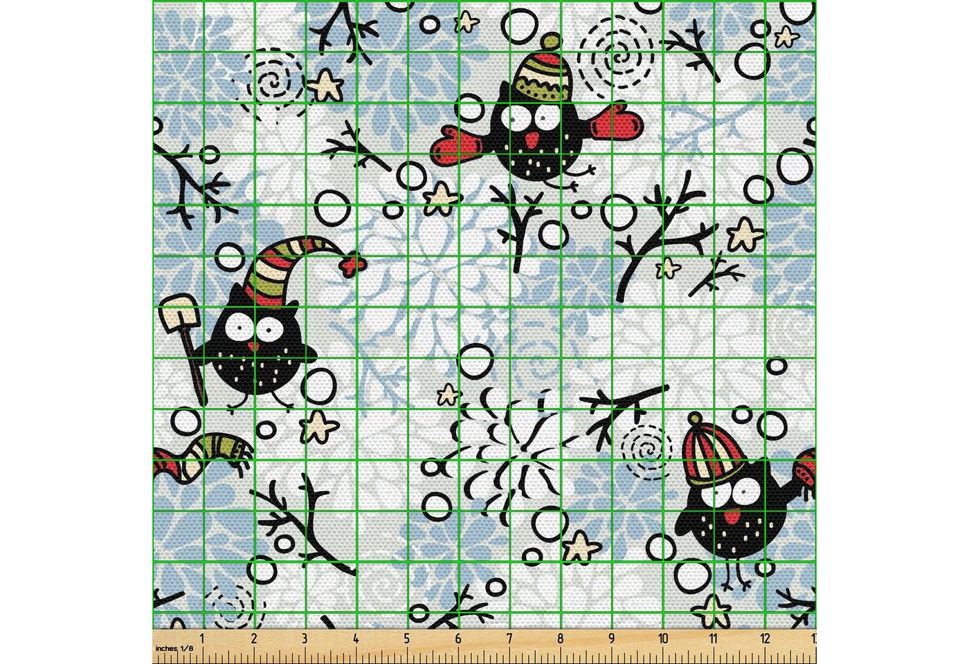 Thumbnail - Abakuhaus Stoff Schön Gewebten Stoff für Polster und Wohnaccessoires, Eulen Winter Schnee Weihnachten Doodle