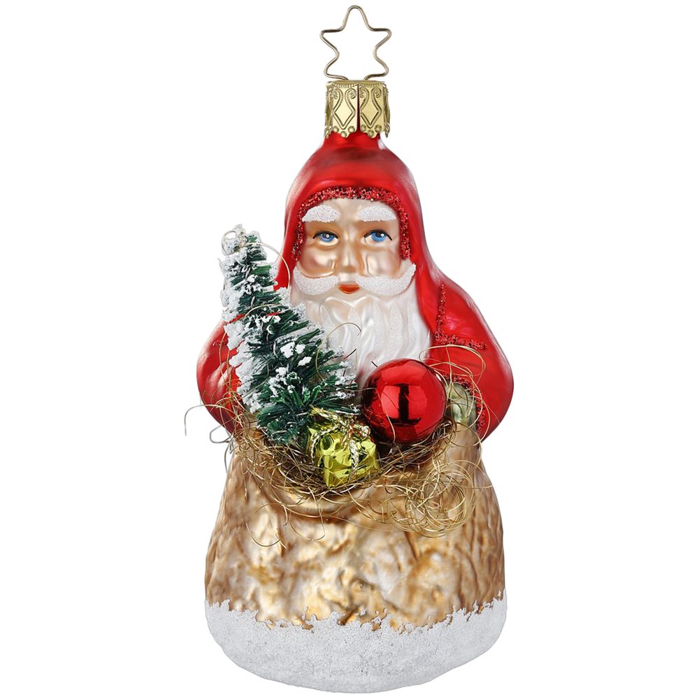 INGE-GLAS® Christbaumschmuck Bescherung Weihnachtsmann 13cm (1-tlg), mundgeblasen, handbemalt