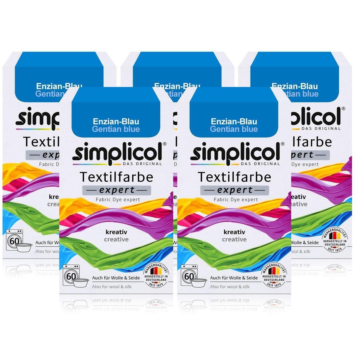 simplicol Textilfarbe Simplicol Textilfarbe expert Enzian-Blau 150g - Farbe zum Färben (5er