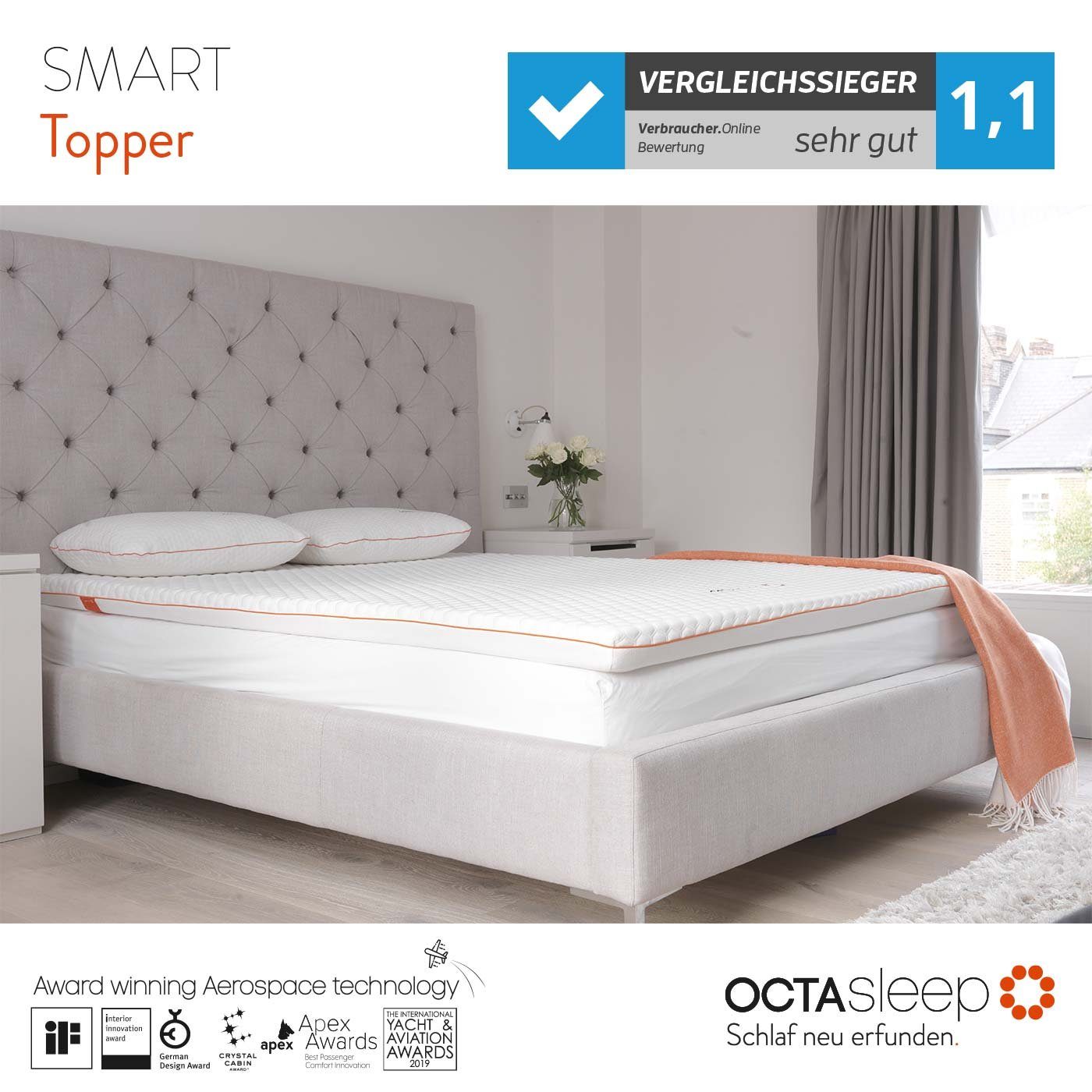 Topper Octasleep Smart, OCTAsleep, 7 cm hoch, Kaltschaum, Komfortschaum,  Viscoschaum, OCTAspring® Aerospace Technologie