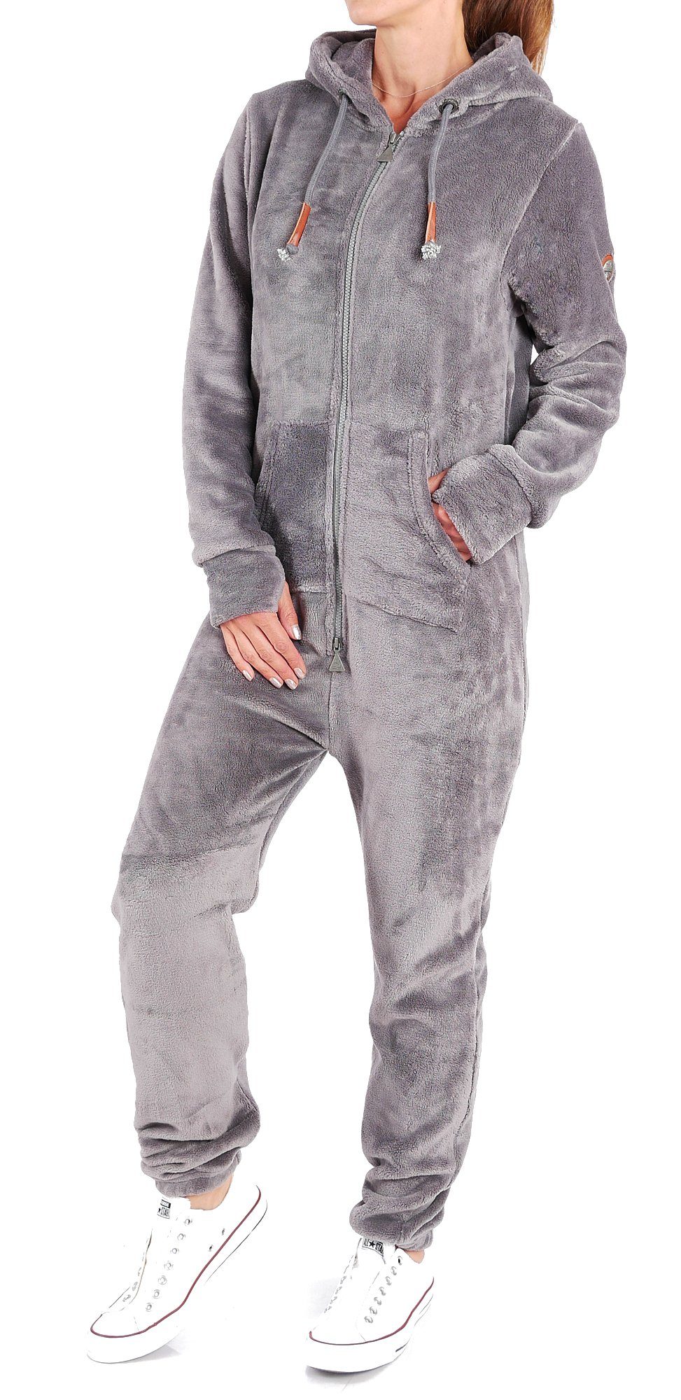 Finchgirl Jumpsuit Damen Jumpsuit Teddy Fleece Einteiler Overall Anzug Flauschig Dunkelgrau