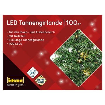 Idena LED-Lichterkette Idena 31870 - LED Tannengirlande mit 100 LEDs in Warmweiß, mit 8 Stund