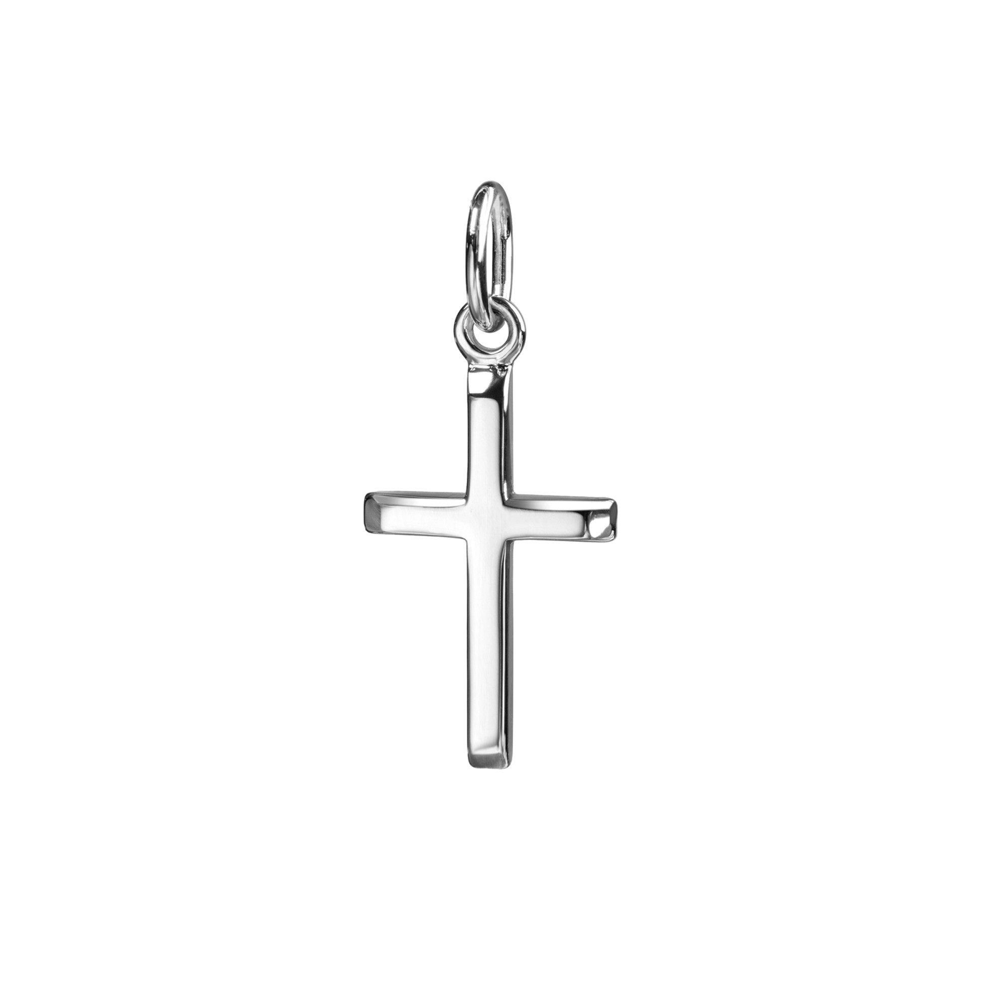 JEVELION Kreuzkette Taufkreuz 585 Weißgold Kreuz-anhänger klein hochglanz -Made in Germany (Weißgold Anhänger, für Damen und Kinder), Mit Kette Sterlingsilber- Länge wählbar 36 - 70 cm.