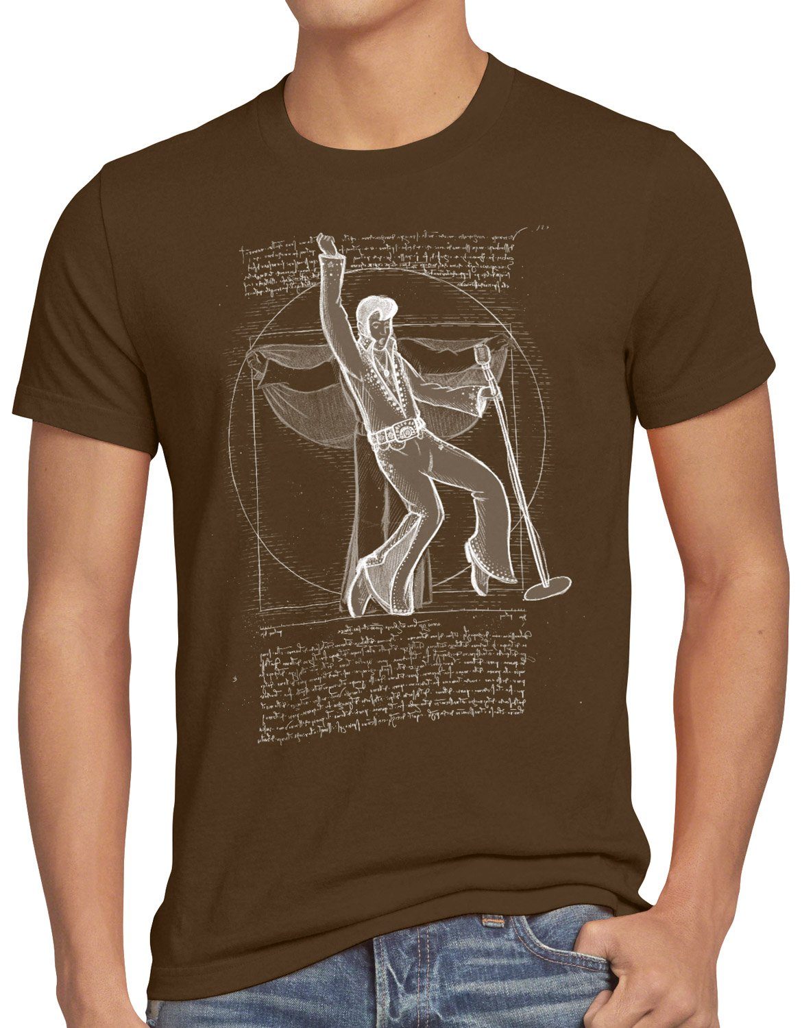 style3 Print-Shirt Herren T-Shirt Vitruvianischer King of Rock da vinci memphis braun