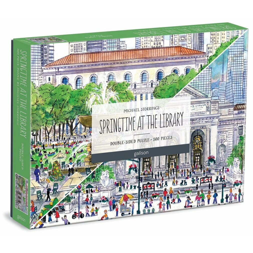 abrams&chronicle Puzzle GALISON Doppelseitiges Puzzle Frühling in der Bibliothek 500 Teile, Puzzleteile