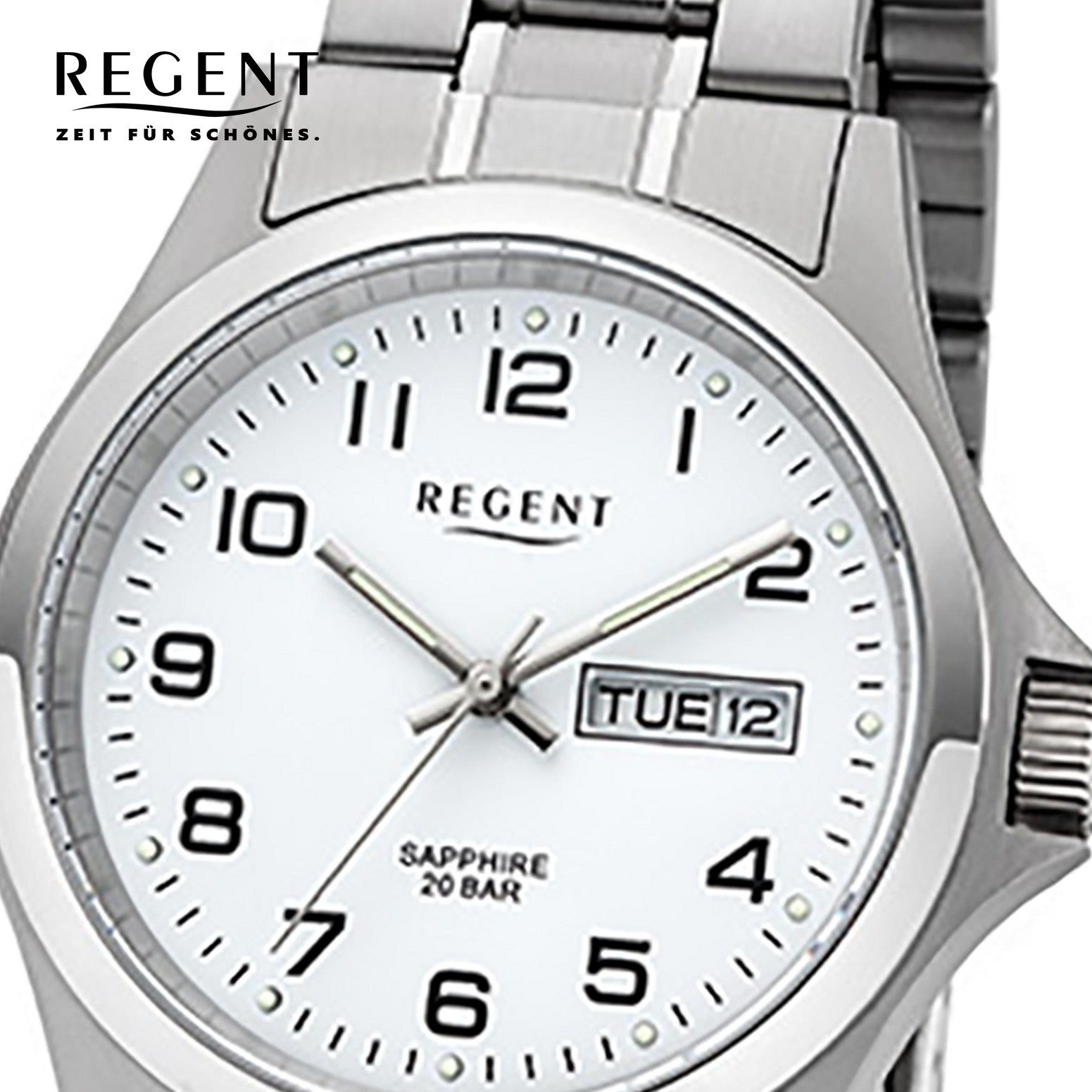 Quarzuhr (ca. Regent Herren Analog, rund, Edelstahlarmband Herren-Armbanduhr silber Regent mittel 38mm), Armbanduhr