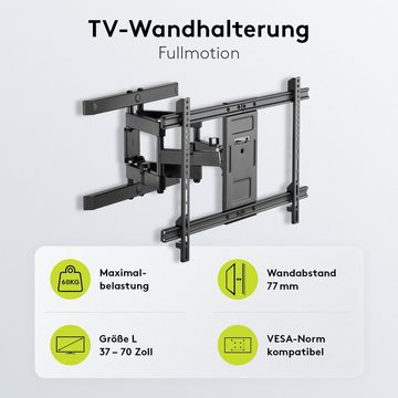 Goobay TV Wandhalter Pro FULLMOTION TV-Wandhalterung, (bis 70,00 Zoll, inkl. Zubehör, 15° neigbar / 60° schwenkbar / 60 kg Traglast / Schwarz)