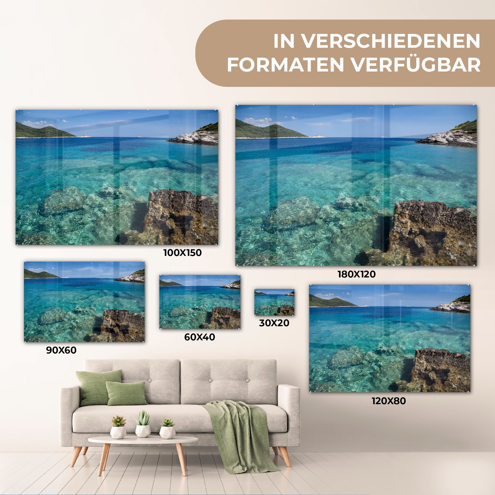 in Kroatien, (1 Wasser Nationalpark Wohnzimmer MuchoWow im & Klares Acrylglasbild Acrylglasbilder St), Schlafzimmer türkisfarbenes Mljet