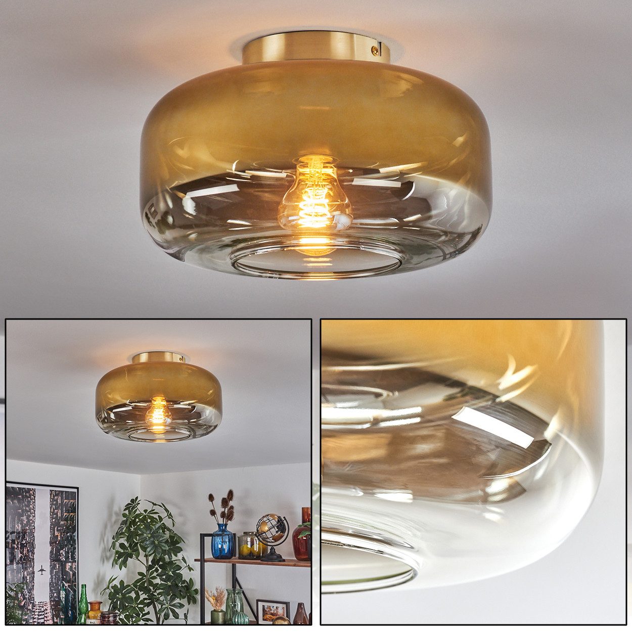 hofstein Deckenleuchte Deckenlampe aus Metall/Glas in günstig online kaufen
