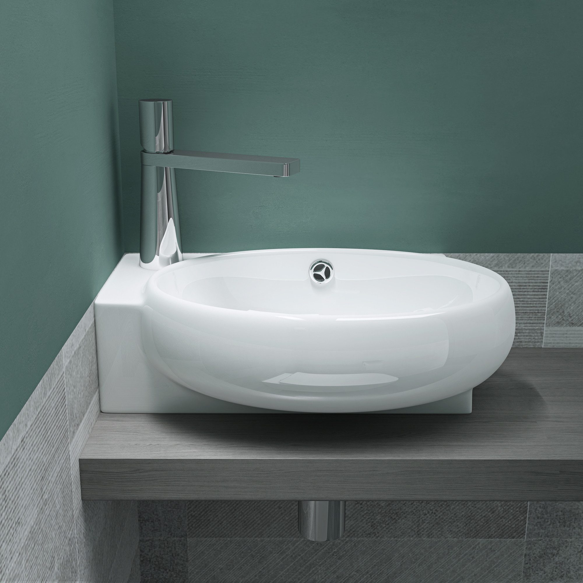 Mai & Mai Waschbecken Eckwaschbecken Waschbecken Gäste WC Badezimmer Br001L, ovale Form,mit Armaturenloch und DIN-Ablauf – Bild 4 von 5