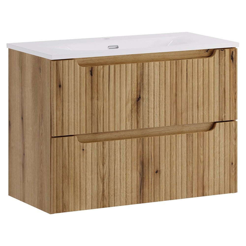 Lomadox Waschtisch NEWPORT-56-EVOKE, 80 cm breit, Eiche mit gerillter Front, 2 Schubladen