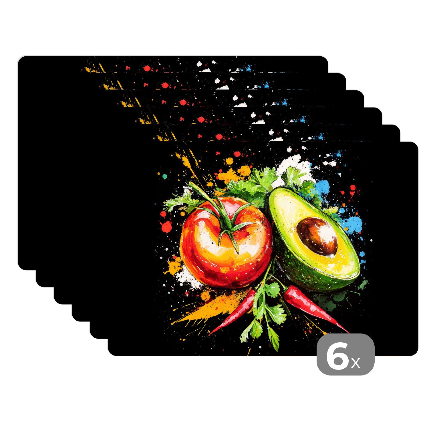 MuchoWow Platzset Tomate - Avocado - Paprika - Graffiti - Farbe - Modern, ( günstig online kaufen