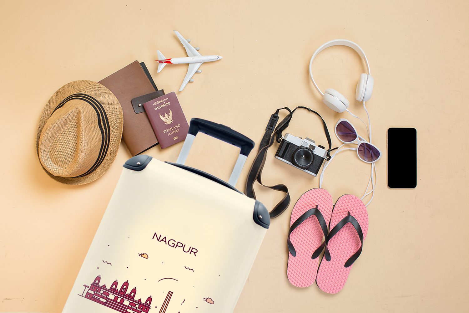 Trolley, - Reisetasche Nagpur, Indien - rollen, MuchoWow mit 4 Handgepäck Skyline Handgepäckkoffer für Ferien, Reisekoffer Rollen,