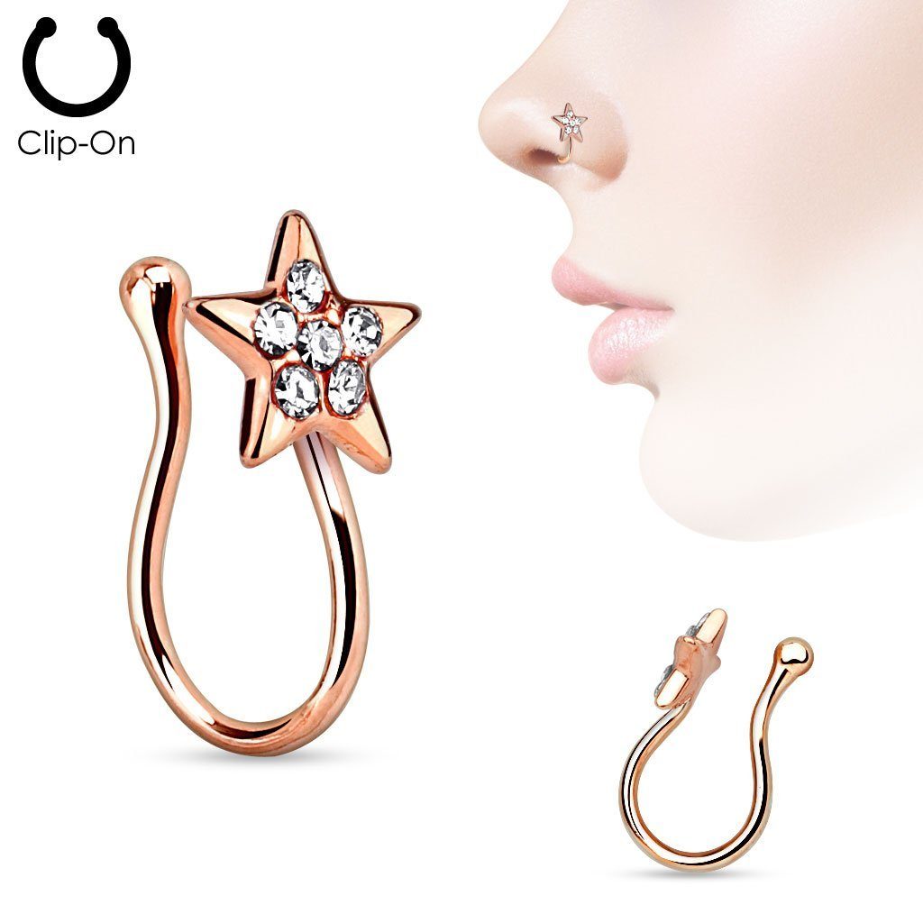 Ring Taffstyle Roségold Fake Ring Clip Stern Nase Non Piercing On Septum Kristallen, Nasenpiercing Hoop Nasenpiercing Nasenstecker Messing Fake Nasenring