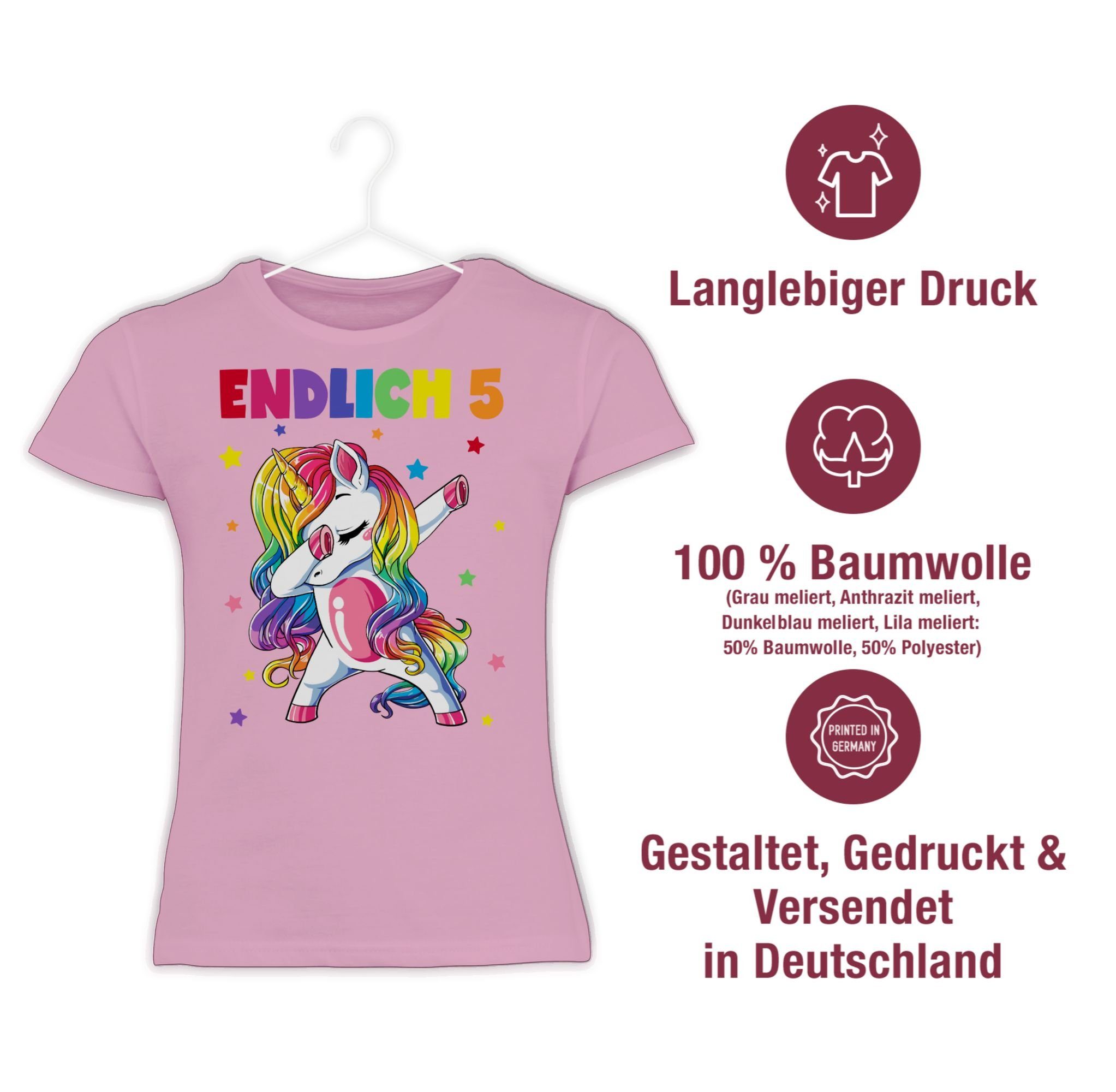 Shirtracer T-Shirt Endlich 5 Jahre - Fünf Jahre Dabbing Einhorn 5. Geburtstag