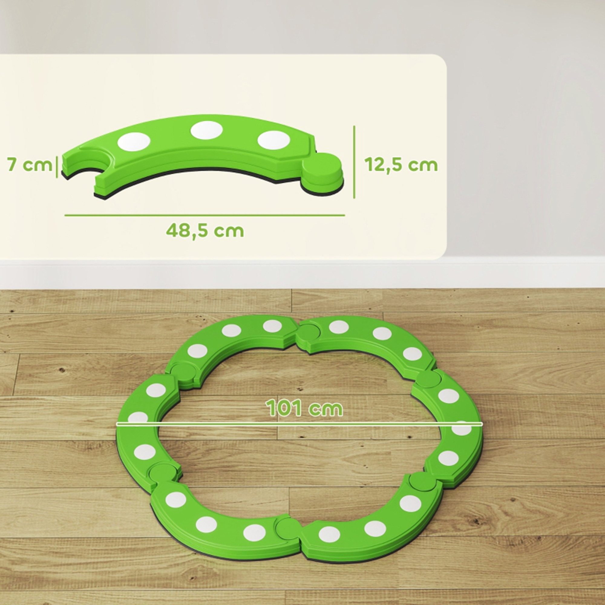 MC Star Balancetrainer Balancebalken, 6 gebogene Segmente, sensorische Erhebungen, 50 kg Tragkraft, Grün