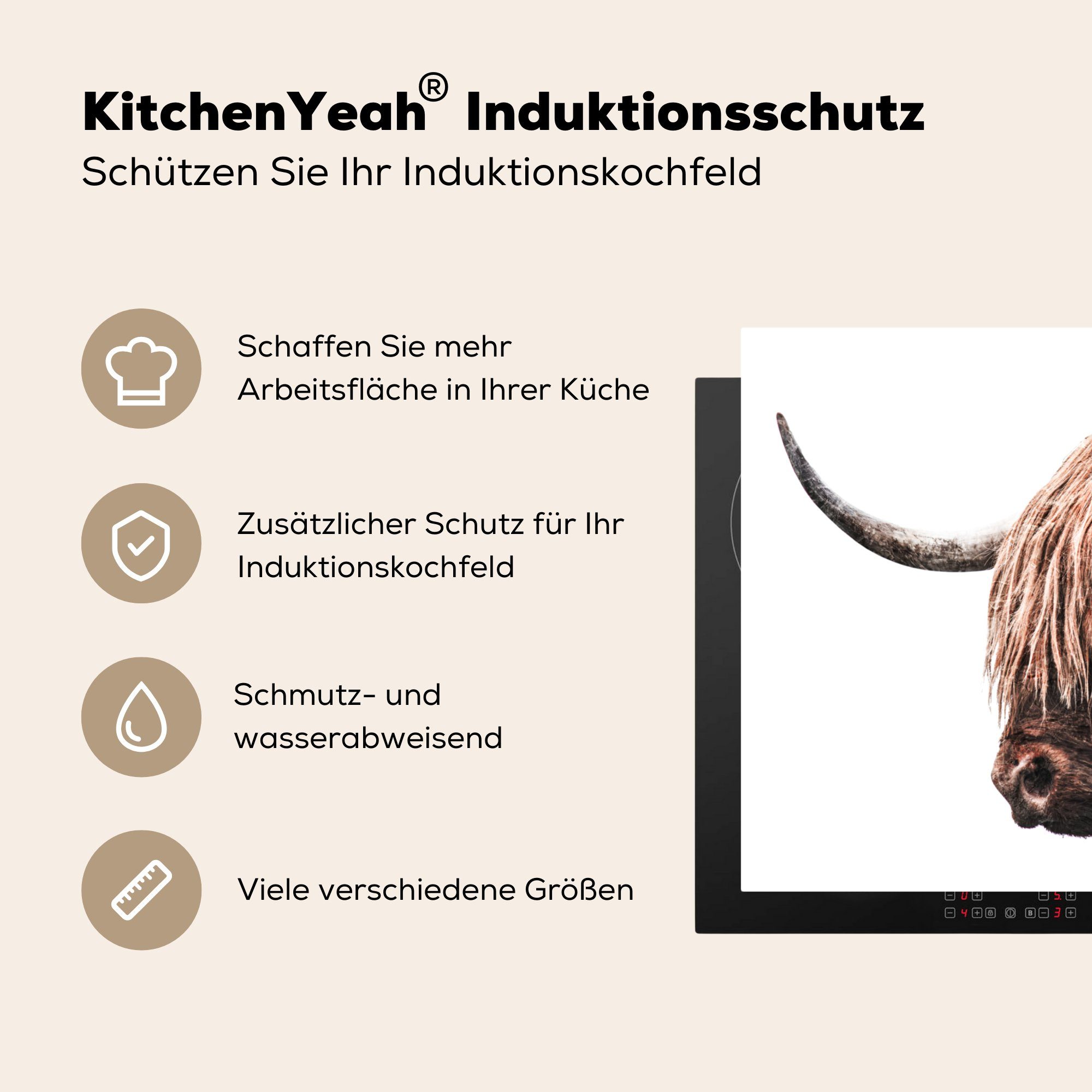 Tiere - tlg), Highlander 78x78 für Schottische MuchoWow cm, Herdblende-/Abdeckplatte (1 küche Vinyl, Ceranfeldabdeckung, Arbeitsplatte - Kühe,