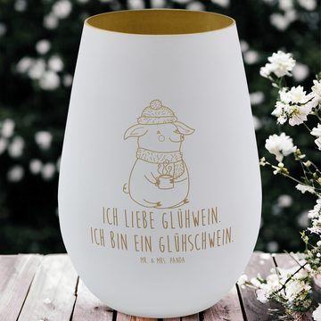 Mr. & Mrs. Panda Windlicht Schwein Glühwein - Weiß - Geschenk, Windlicht Gravur, Windlicht, Glüh (1 St), Inklusive Teelicht